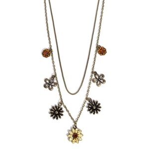 Floral Charm Necklace in brass and Brown